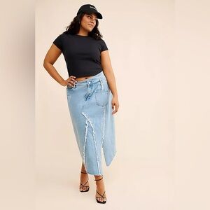 Eloquii Light Blue Denim Midi Skirt